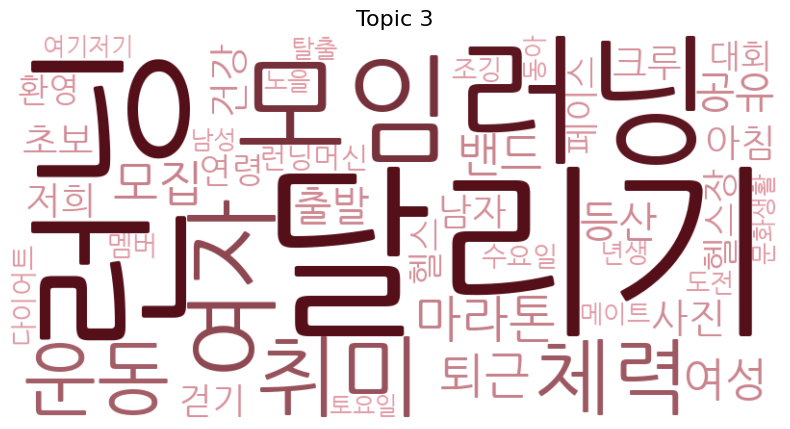 당근마켓 러닝크루 모집글 속 토픽을 분석한 결과 - 운동과 성과 토픽