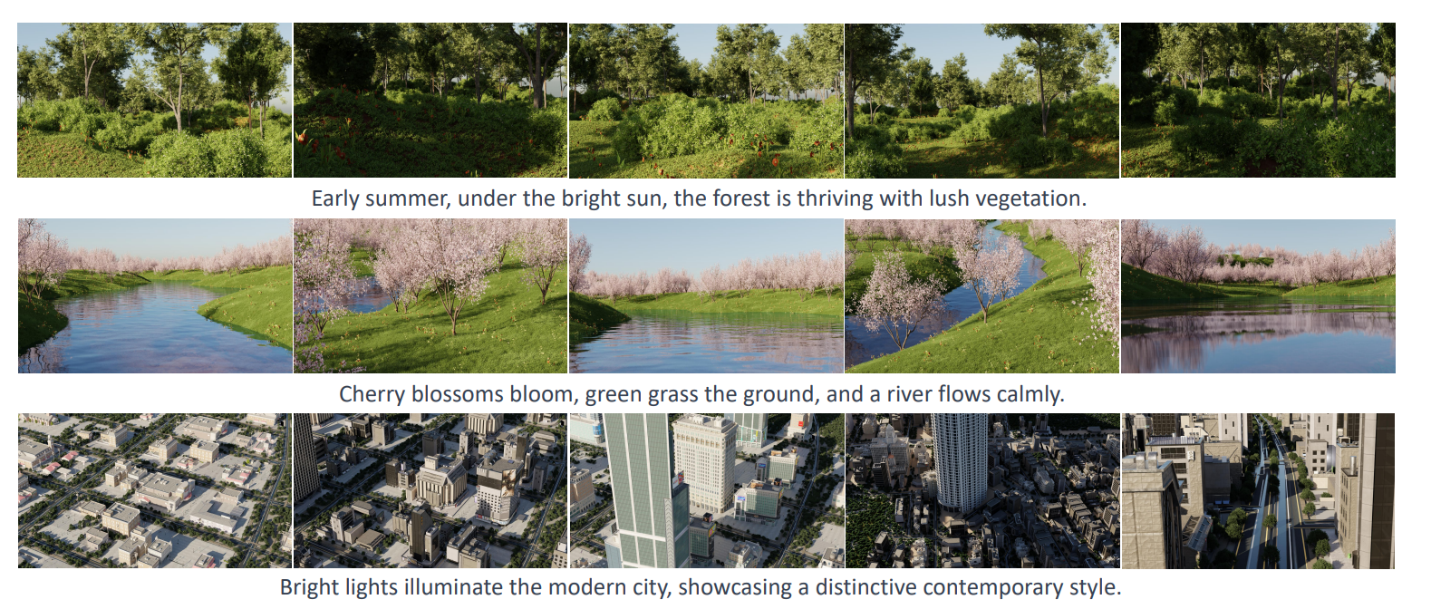 SceneX를 통해 실제로 생성한 도시의 모습 출처 : SceneX: Procedural Controllable Large scale Scene Generation(Zhou et al., 2024)